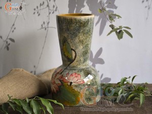 Lọ hoa dáng đầm men màu vẽ hoa Sen, cao 30cm
