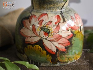 Lọ hoa dáng đầm men màu vẽ hoa Sen, cao 30cm