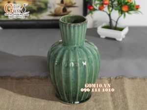 Lọ hoa dáng dưa cổ loe men hỏa biến cẩm thạch, cao 27cm