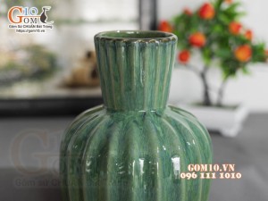 Lọ hoa dáng dưa cổ loe men hỏa biến cẩm thạch, cao 27cm