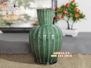 Lọ hoa dáng dưa cổ loe men hỏa biến cẩm thạch, cao 27cm