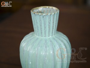 Lọ hoa dáng dưa khía dọc men hỏa biến bạch ngọc, cao 26cm