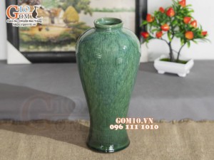 Lọ hoa dáng đùi dế men hỏa biến cẩm thạch, cao 32cm