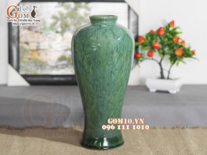 Lọ hoa dáng đùi dế men hỏa biến cẩm thạch, cao 32cm