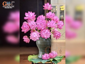 Lọ hoa dáng eo thon vân sóng màu rêu, cao 29cm