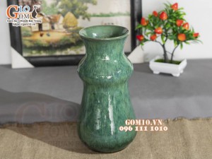 Lọ hoa dáng hồ lô men hỏa biến cẩm thạch, cao 32cm