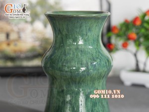 Lọ hoa dáng hồ lô men hỏa biến cẩm thạch, cao 32cm