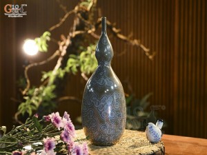 Lọ hoa dáng hồ lô men kết tinh đa đồng tâm bảo bọc đồng, cao 43cm (hàng vuốt tay)