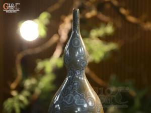 Lọ hoa dáng hồ lô men kết tinh đa đồng tâm bảo bọc đồng, cao 43cm (hàng vuốt tay)