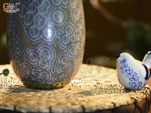 Lọ hoa dáng hồ lô men kết tinh đa đồng tâm bảo bọc đồng, cao 43cm (hàng vuốt tay)