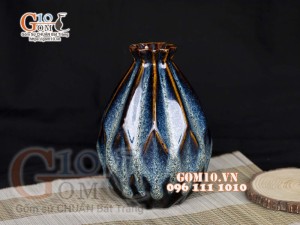 Lọ hoa dáng khế men hỏa biến xanh, cao 20cm