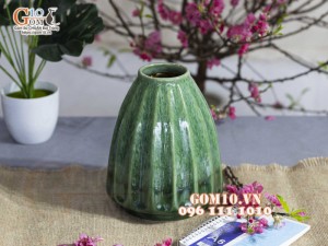 Lọ hoa dáng khía, men hỏa biến cẩm thạch, cao 21cm