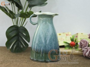 Lọ hoa dáng ly cao men hỏa biến bạch ngọc, cao 19cm