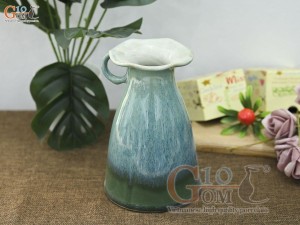 Lọ hoa dáng ly cao men hỏa biến bạch ngọc, cao 19cm