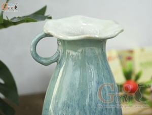 Lọ hoa dáng ly cao men hỏa biến bạch ngọc, cao 19cm