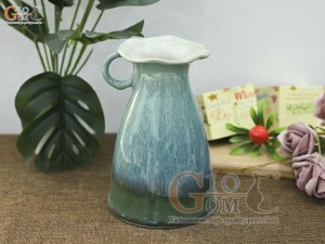Lọ hoa dáng ly cao men hỏa biến bạch ngọc, cao 19cm