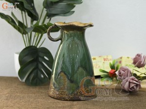 Lọ hoa dáng ly cao men ngọc lục bảo, cao 19cm