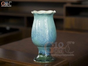 Lọ hoa dáng ly miệng loe men hỏa biến bạch ngọc, cao 25cm