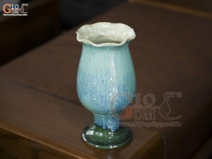 Lọ hoa dáng ly miệng loe men hỏa biến bạch ngọc, cao 25cm