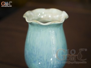 Lọ hoa dáng ly miệng loe men hỏa biến bạch ngọc, cao 25cm