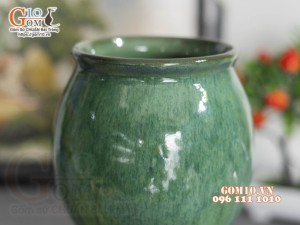 Lọ hoa dáng ly rượu men hỏa biến cẩm thạch, cao 35cm