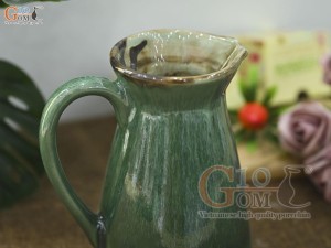 Lọ hoa dáng ly thấp men hỏa biến cẩm thạch, cao 17cm