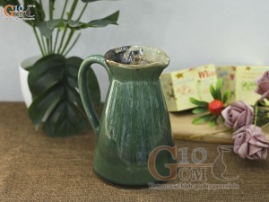 Lọ hoa dáng ly thấp men hỏa biến cẩm thạch, cao 17cm