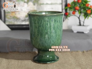 Lọ hoa dáng ly thấp men hỏa biến cẩm thạch, cao 22cm