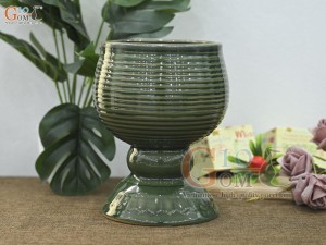 Lọ hoa dáng ly thủy tiên men hỏa biến vân sóng, cao 20cm