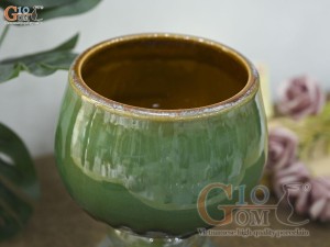 Lọ hoa dáng ly thủy tiên men ngọc lục bảo, cao 20cm