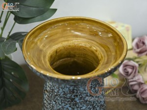 Lọ hoa dáng mặt hồ cao men màu xanh, cao 22cm