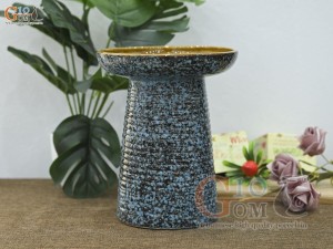 Lọ hoa dáng mặt hồ cao men màu xanh, cao 22cm