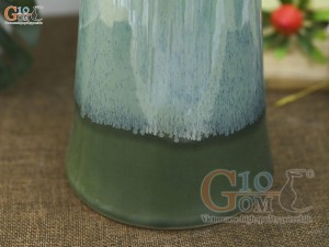 Lọ hoa dáng mặt hồ chân cao men hỏa biến bạch ngọc, cao 30cm