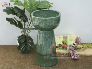 Lọ hoa dáng mặt hồ chân cao men hỏa biến màu cẩm thạch, cao 30cm