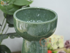 Lọ hoa dáng mặt hồ chân cao men hỏa biến màu cẩm thạch, cao 30cm