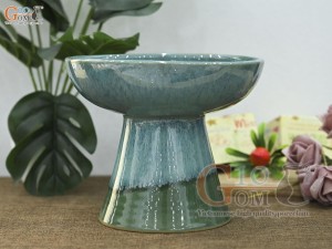 Lọ hoa dáng mặt hồ men hỏa biến bạch ngọc, cao 17cm