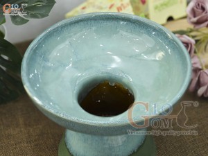 Lọ hoa dáng mặt hồ men hỏa biến bạch ngọc, cao 17cm