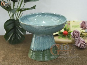 Lọ hoa dáng mặt hồ men hỏa biến bạch ngọc, cao 17cm