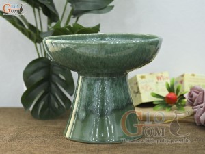 Lọ hoa dáng mặt hồ men hỏa biến cẩm thạch, cao 17cm