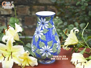 Lọ hoa dáng miệng loe men màu vẽ hoa, cao 29cm