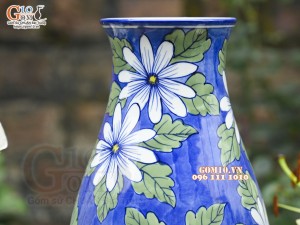 Lọ hoa dáng miệng loe men màu vẽ hoa, cao 29cm