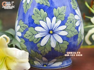 Lọ hoa dáng miệng loe men màu vẽ hoa, cao 29cm