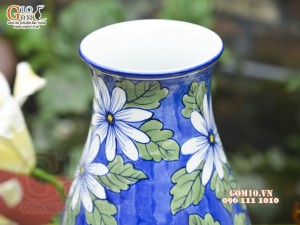 Lọ hoa dáng miệng loe men màu vẽ hoa, cao 29cm