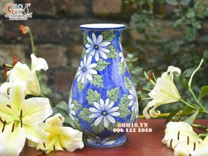 Lọ hoa dáng miệng loe men màu vẽ hoa, cao 29cm