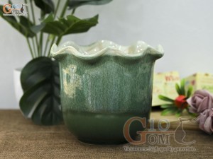 Lọ hoa dáng miệng lượn men hỏa biến cẩm thạch cao 15.5cm