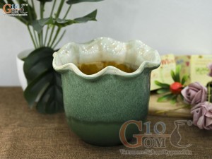 Lọ hoa dáng miệng lượn men hỏa biến cẩm thạch cao 15.5cm