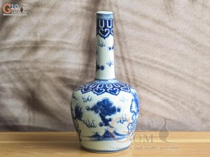 Lọ hoa dáng nậm to men lam cổ vẽ Nghê, cao 30cm