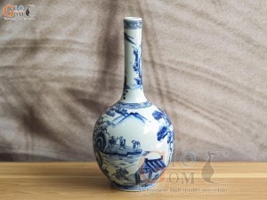 Lọ hoa dáng nậm to men lam cổ vẽ Sơn Thủy, cao 30cm