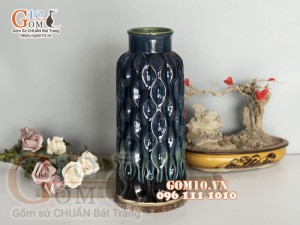 Lọ hoa dáng ống bình dâu men hoả biến cao 32cm 