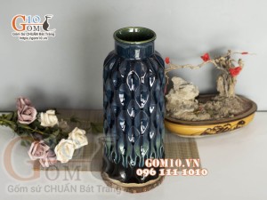 Lọ hoa dáng ống bình dâu men hoả biến cao 32cm 